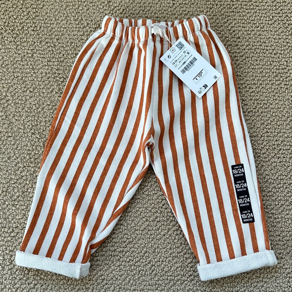 Zara Kids Striped Brown and White Casual Bottoms